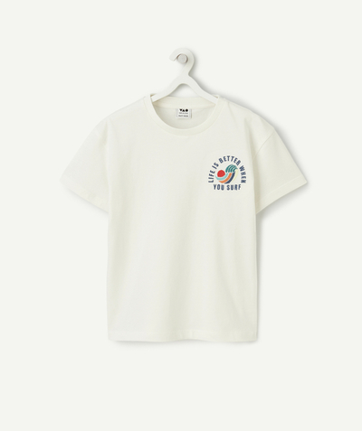 CategoryModel (8821764948110@1469)  - wit T-shirt met korte mouwen en surfthema van biologisch katoen voor jongens