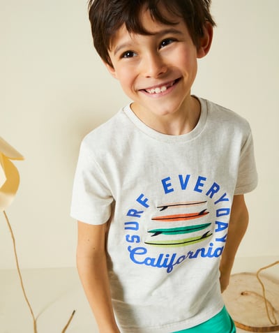 CategoryModel (8824240767118@45)  - T-shirt voor jongens in gevlekt grijs biokatoen met geborduurd surfmotief
