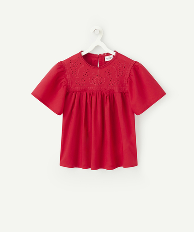 CategoryModel (8821758427278@123)  - blouse manches courtes fille rouge avec broderies