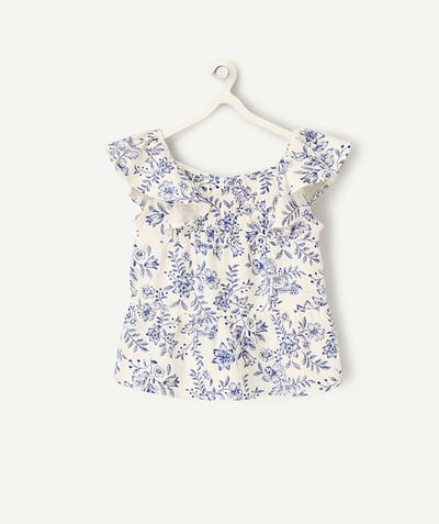 CategoryModel (8821758427278@123)  - meisjesshirt met korte mouwen in witte viscose met blauwe bloemenprint