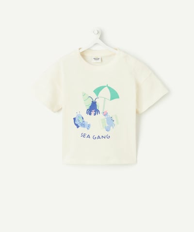 CategoryModel (8824437735566@959)  - T-shirt met korte mouwen in ecru biologisch katoen voor babyjongens met krabben- en parasolmotief