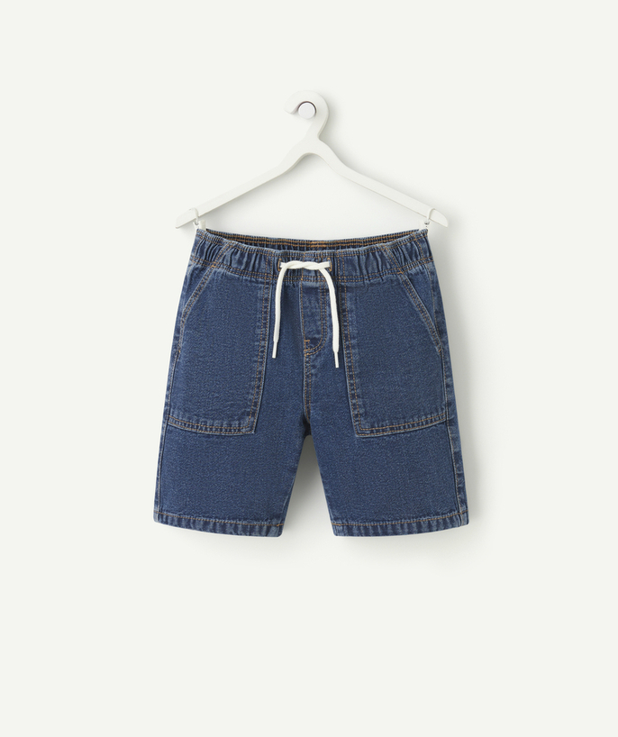   - Rechte jongensdenimshort marineblauw