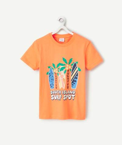 CategoryModel (8821761147022@6557)  - t-shirt garçon en coton bio orange avec messages et surfs