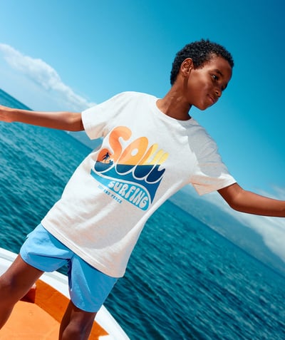CategoryModel (8821761147022@6557)  - t-shirt garçon en coton bio gris chiné avec messages colorées thème surf
