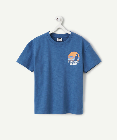 CategoryModel (8821761147022@6557)  - T-shirt voor jongens in blauw biokatoen met boodschap en zonnemotief