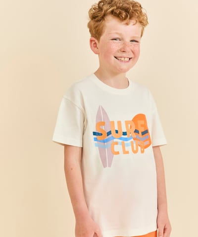CategoryModel (8821761441934@2226)  - T-shirt met korte mouwen voor jongens in wit biokatoen met surfmotief