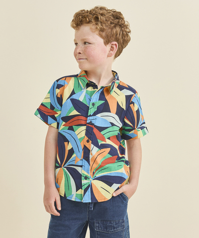 CategoryModel (8821761343630@224)  - chemise garçon en coton bio et imprimée feuillage exotique