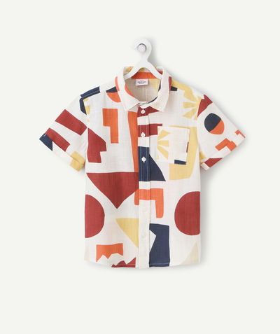 CategoryModel (8821761343630@224)  - Jongenshemd met korte mouwen van biologisch katoen met kleurrijke geometrische print