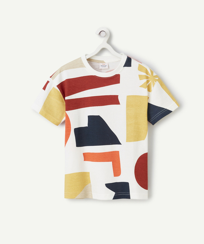 CategoryModel (8821761147022@6557)  - t-shirt garçon en coton bio blanc imprimé géométrique coloré