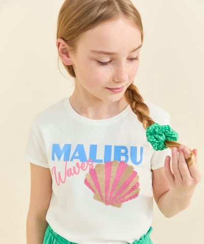 CategoryModel (8824437801102@1859)  - T-shirt met korte mouwen voor meisjes in wit biokatoen met malibu-motief