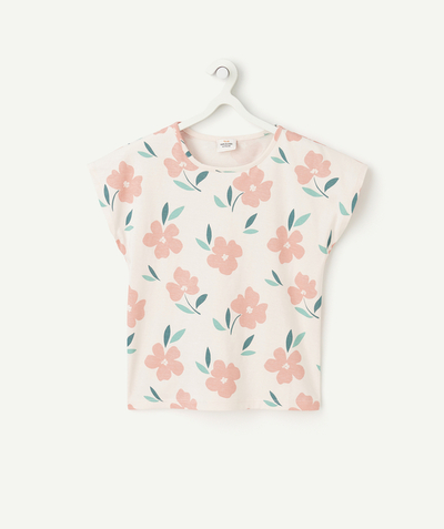 CategoryModel (8821760065678@125)  - t-shirt manches courtes fille en coton bio rose pâle imprimé fleurs roses