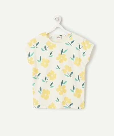 CategoryModel (8821760065678@125)  - T-shirt met korte mouwen voor meisjes in ecru biologisch katoen met gele bloemenprint