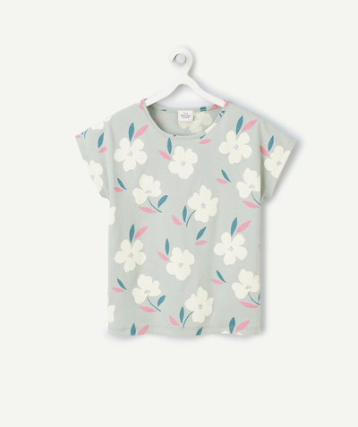CategoryModel (8824668160142@18)  - t-shirt fille en coton bio vert imprimé à fleurs