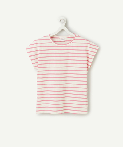 CategoryModel (8821761573006@30518)  - T-shirt met korte mouwen en roze strepen van biologisch katoen voor meisjes