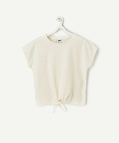 CategoryModel (8821760065678@125)  - t-shirt manches courtes fille en coton bio écru avec noeud