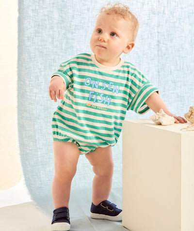 CategoryModel (8821754757262@2867)  - body t-shirt manches courtes bébé garçon en coton bio rayé bleu clair et blanc motif poissons