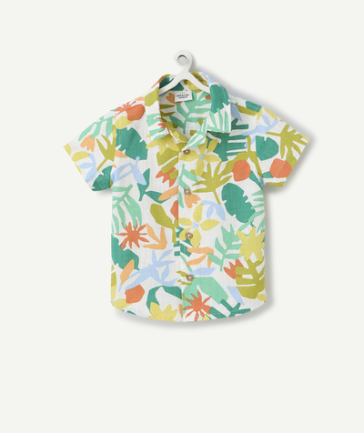 CategoryModel (8821754953870@332)  - chemise manches courtes bébé garçon en coton bio blanche imprimé tropical