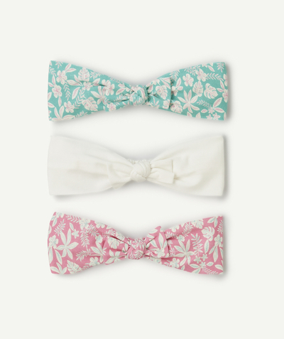 CategoryModel (8821759934606@624)  - 3-pack roze, groene en witte hoofdbanden met bloemenprint voor meisjes