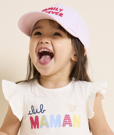 CategoryModel (8821753905294@185)  - casquette bébé fille rayé rose et blanc avec message brodé family forever