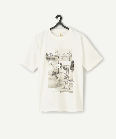 CategoryModel (8821765898382@978)  - wit T-shirt met korte mouwen en skateboardfoto voor jongens van biologisch katoen