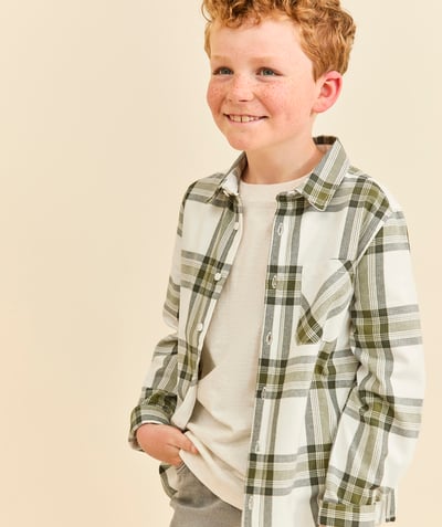 CategoryModel (8821761343630@224)  - chemise à carreaux garçon en coton bio kaki écru et gris