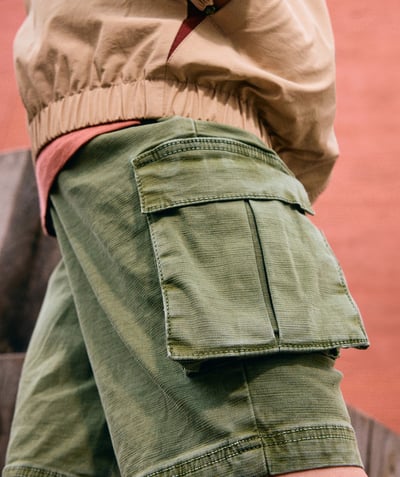 CategoryModel (8826108706958@6)  - Cargo shorts in kaki voor jongens met riem met clipgesp