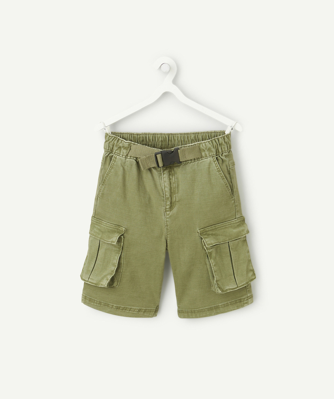   - Cargo shorts in kaki voor jongens met riem met clipgesp