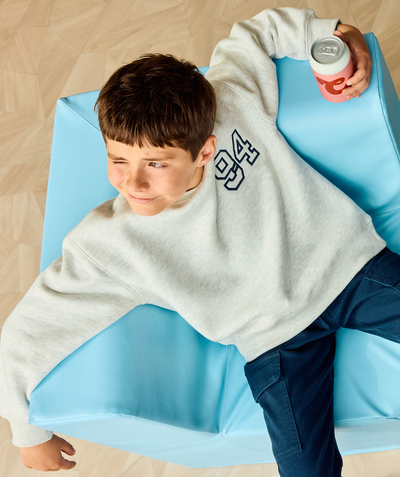 CategoryModel (8821761015950@2447)  - jongenssweatshirt van gerecyclede vezels in gevlekt grijs met marineblauwe boodschap