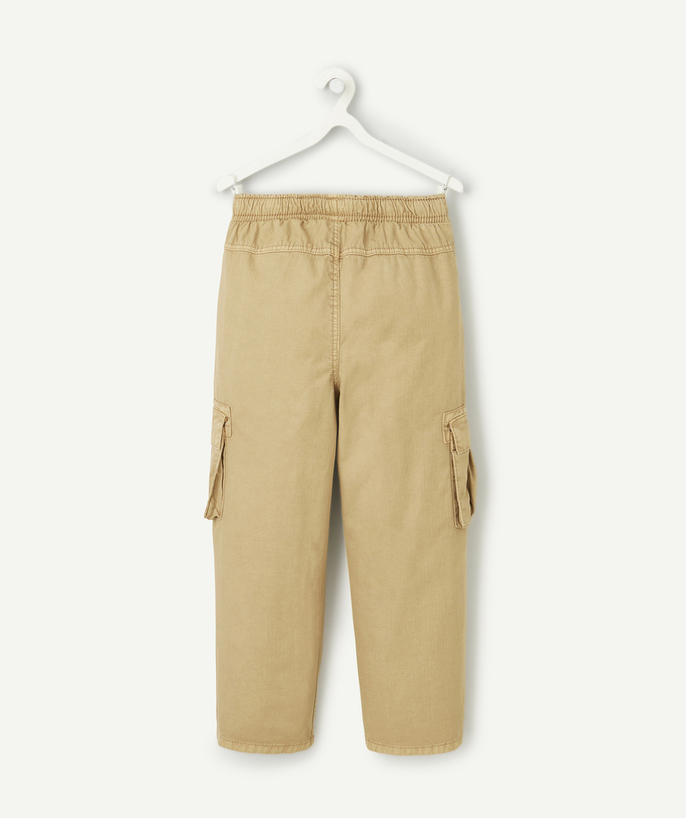   - pantalon baggy garçon en coton beige avec poches cargo