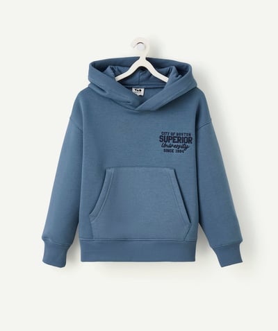 CategoryModel (8824667570318@1406)  - sweat à capuche garçon en fibres recyclées bleu et message brodé