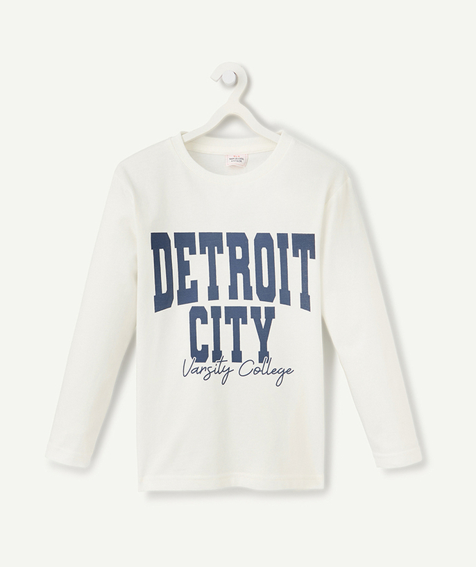   - t-shirt manches longues garçon en coton bio blanc avec message detroit 