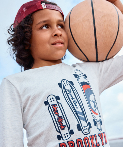CategoryModel (8821761015950@2447)  - jongens-T-shirt met lange mouwen in gevlekt grijs biokatoen met skateboardmotief