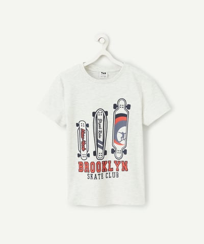 CategoryModel (8821761441934@2226)  - T-shirt voor jongens in gevlekt grijs biokatoen met geborduurde skateboardmotieven