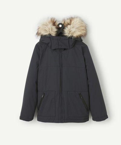 CategoryModel (8824928993422@14)  - parka garçon noire à capuche imitation fourrure amovible