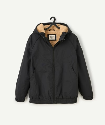 CategoryModel (8821766258830@3412)  - blouson à capuche garçon en fibres recyclées noir et sherpa