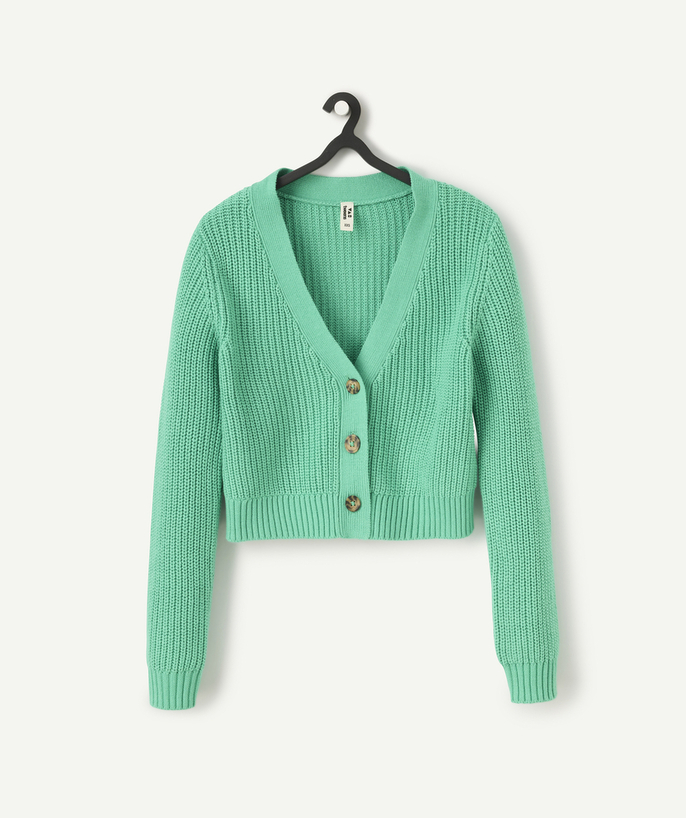   - gilet tricot fille en fibres recyclées vert