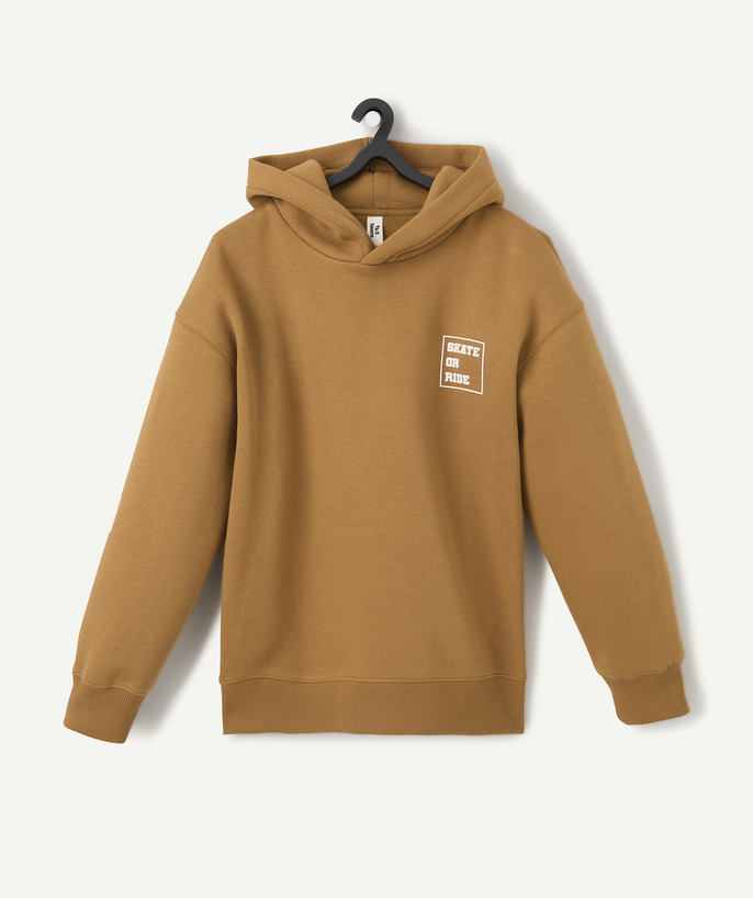   - sweat à capuche manches longues garçon en fibres recyclées marron avec message skate