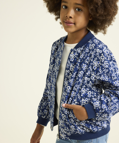 CategoryModel (8824765612174@134)  - veste bombers fille en fibres recyclées bleu imprimé blanc fleuri