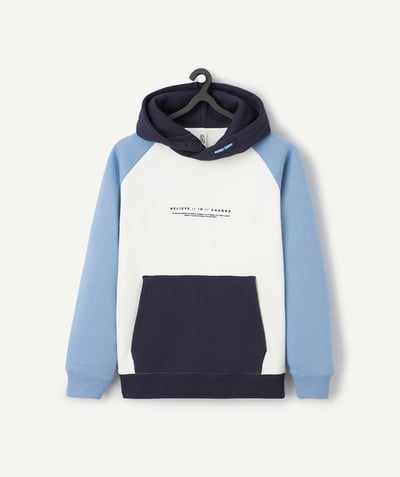 CategoryModel (8821770322062@775)  - sweat à capuche garçon en fibres recyclées blanc et bleu