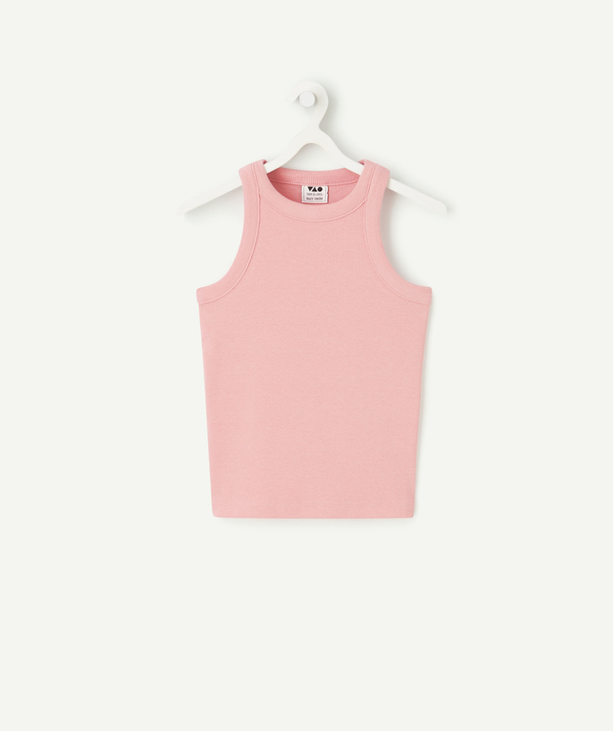   - Roze geribde biokatoenen korte tanktop voor meisjes