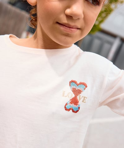 CategoryModel (8821758066830@2921)  - T-shirt met lange mouwen voor meisjes in ecru biologisch katoen met liefdesmotief