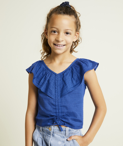 CategoryModel (8821758427278@123)  - chemises manches courtes fille en coton bio bleu roi avec volants