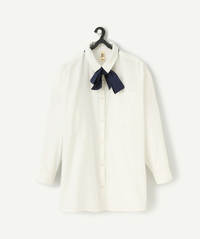 CategoryModel (8821764391054@948)  - chemise fille en coton bio blanc avec cravate bleu marine