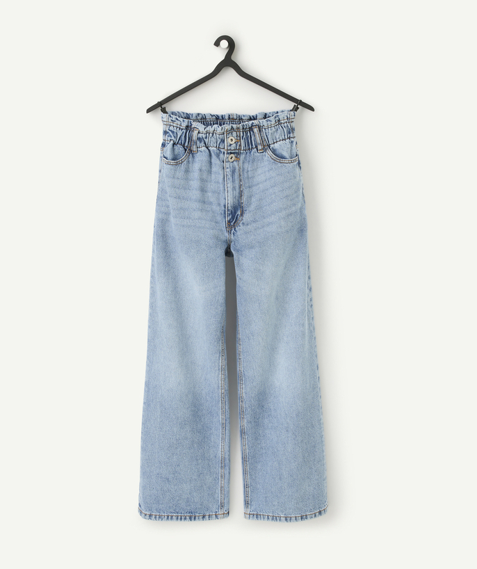   - Wijde meisjesbroek in low-impact denim met elastische tailleband