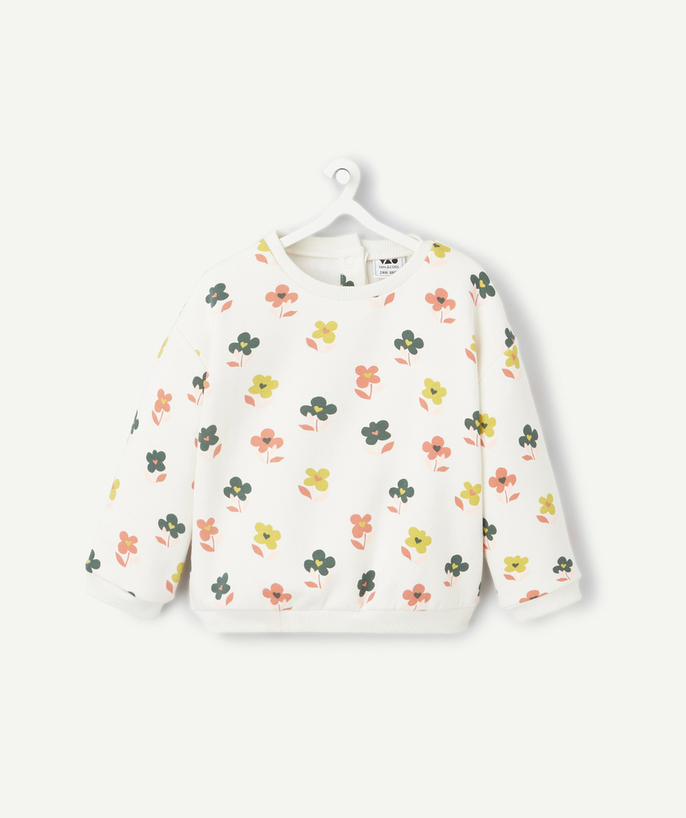   - Sweater met lange mouwen voor babymeisjes in ecru gerecyclede vezels met bloemenprint