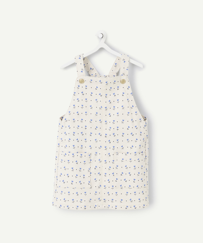 CategoryModel (8821752463502@361)  - robe salopette bébé fille en fibres recyclées écru avec petites fleurs bleu