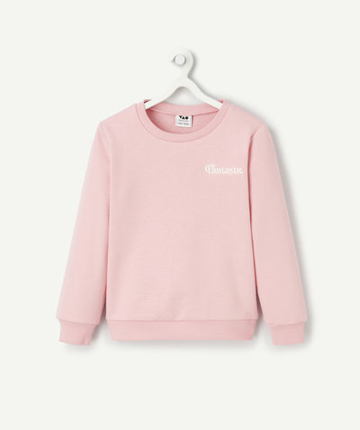 CategoryModel (8825715490958@9)  - sweat fille en fibres recyclées rose avec message brodé blanc