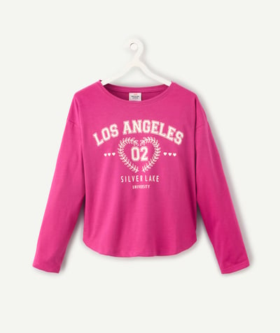 CategoryModel (8825586843790@448)  - T-shirt fille manches longues en fibres recyclées rose avec écritures