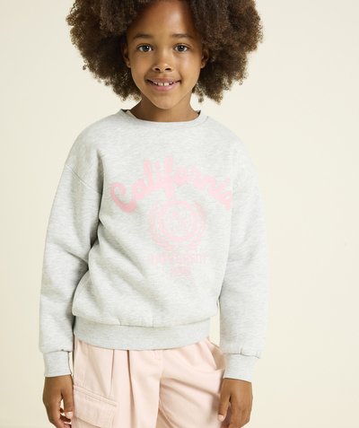 CategoryModel (8825715556494@6)  - sweat manches longues fille en fibres recyclées gris avec motif campus rose