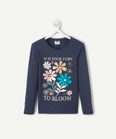 CategoryModel (8821758591118@1639)  - T-shirt voor meisjes in marineblauw biologisch katoen met omkeerbare lovertjesbloemen